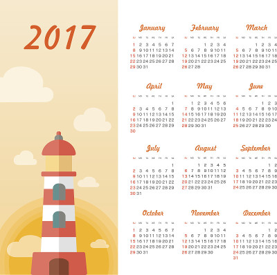 日历2017与灯塔，日落