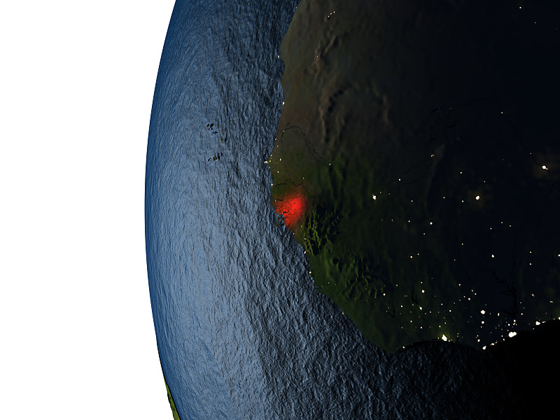 从太空看几内亚比绍的日落