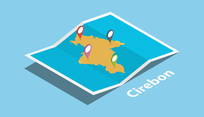 Cirebon印度尼西亚探索地图位置与折叠地图和大头针定位制造商目的地在等距风格