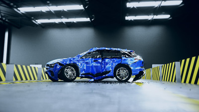 损坏的汽车，碰撞测试。3 d renderng。