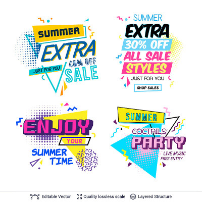 Set of summer party ad backgronds in pop-art style