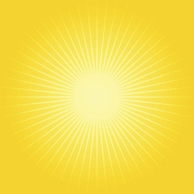 太阳。太阳光图标。矢量插图。黄色背景