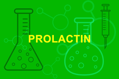PRL催乳素症状与医疗烧杯和注射器。