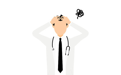白大褂男医生抱着头迷惑的姿势