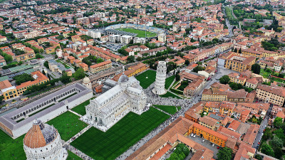 Aerial view of the Square of Miracles with Pisa’s 