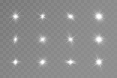 发光效果。星星在透明的背景上闪烁。矢量插图。太阳
