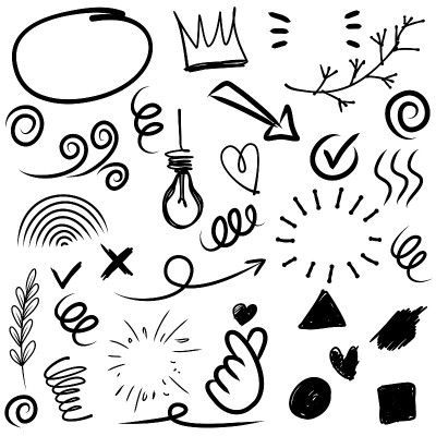 手绘固定元素，用于概念设计。矢量插图。