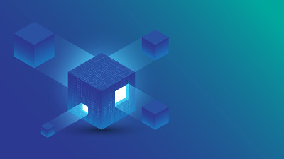 区块链等距数字连接抽象技术背景矢量图