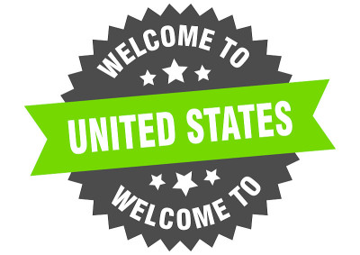 美国的迹象。欢迎光临美国绿色贴纸