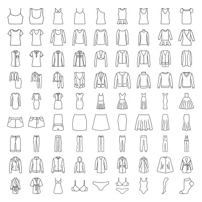 衣服图标。线条图标女性时尚服装