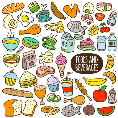 食品和饮料卡通彩色插图