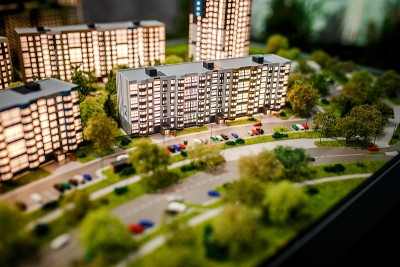 有房子和汽车的住宅区模型