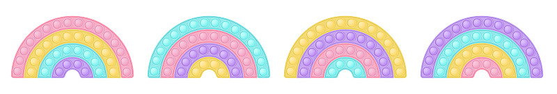 一套popit彩虹作为一个时尚的硅烦躁玩具。粉彩抗压力玩具烦躁。泡泡感应popit玩具。矢量插图孤立