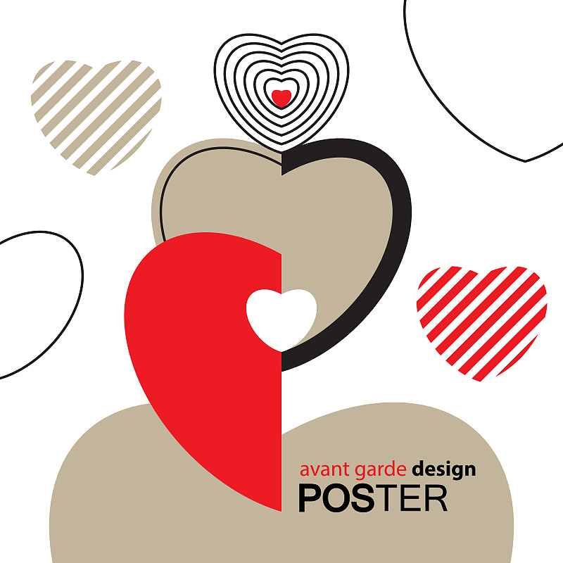 Poster with abstract hearts on a white background.