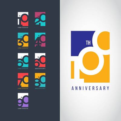 100周年纪念集10 20 30 40 50 60 70 80 90矢量模板设计插图