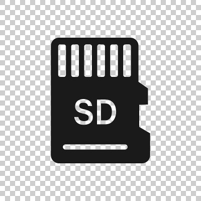 Micro SD卡图标在透明风格。内存芯片矢量插图在孤立的背景。存储适配器业务概念。