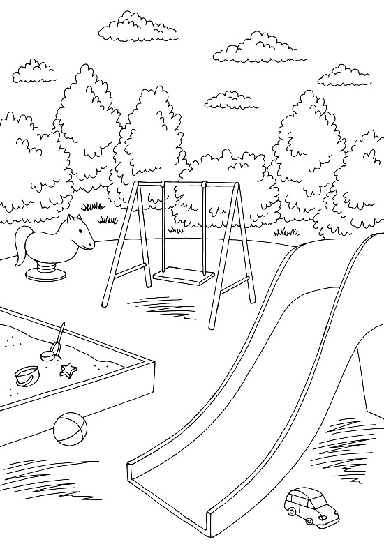 操场图形黑白景观素描垂直插图矢量