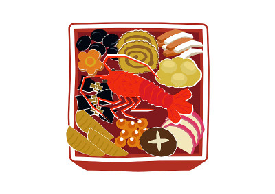 新年的材料。大锅菜插图。新年的菜肴。日本新年。