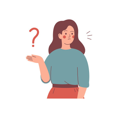 女孩思考并有一个问题。平面卡通矢量插图。