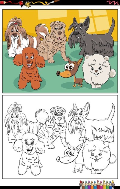 卡通纯种狗人物涂色书页