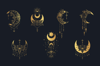 Mystical floral moon collection. Golden Spiritual 