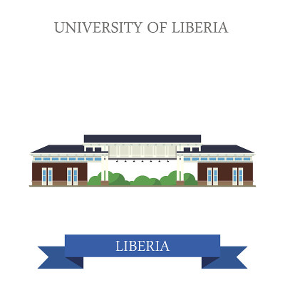 利比里亚蒙罗维亚大学。平面卡通风格的历史景点展示景点网站矢量插图。世界各国城市度假旅游观光非洲收藏。