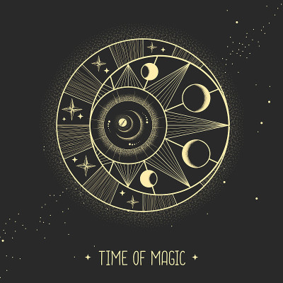现代魔术魔术卡与占星日月星座。白天和黑夜。
