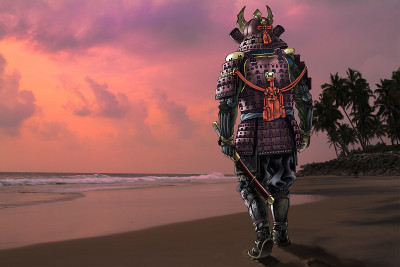 高度详细的装甲武士与剑