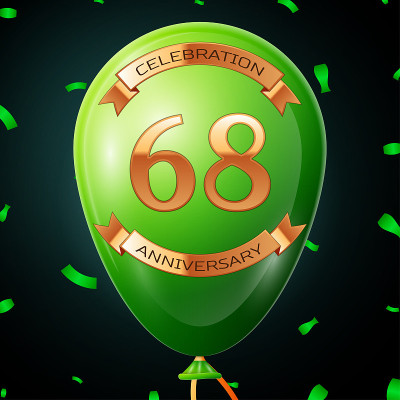 Green balloon with golden inscription sixty eight 