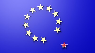 三维渲染抽象的欧盟旗帜和星星与英国