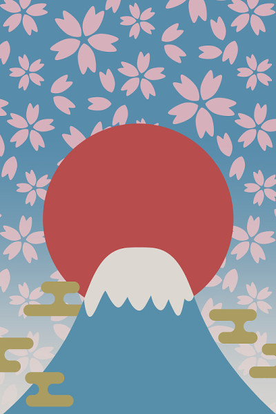 浮世绘风格的富士山