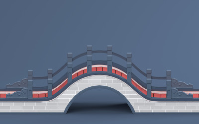 红色背景的中式桥，3d渲染。