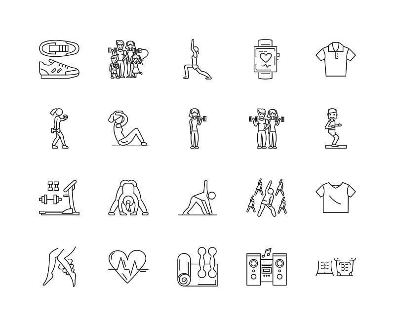 Aerobics line icons, signs, vector set, outline il