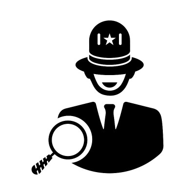 搜索警察，白帽seo图标。黑色的矢量图形。