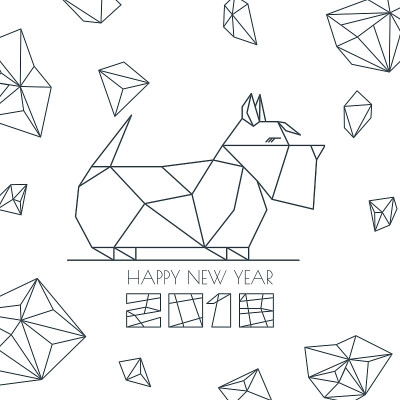 2018年新年快乐。矢量贺卡，海报，横幅与轮廓狗现代符号。农历装饰。