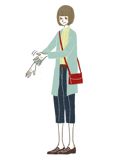 女人-从衣服上取下-花粉和灰尘