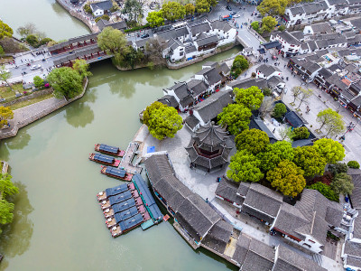 苏州古城盘门古建筑航拍
