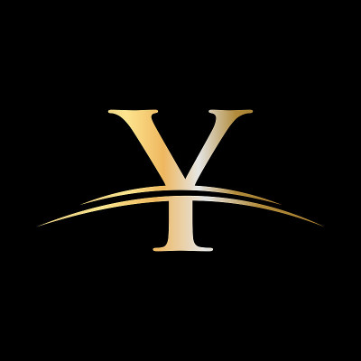 Y标志设计豪华模板。公司名称的首字母为Y，图案为金色。现代Y标志设计为企业和公司的身份