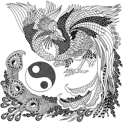 凤皇神话中的鸟和阴阳的象征。黑色和白色