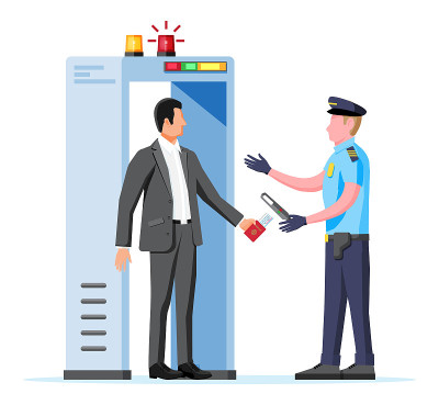 扫描器门，男人和警察图标。