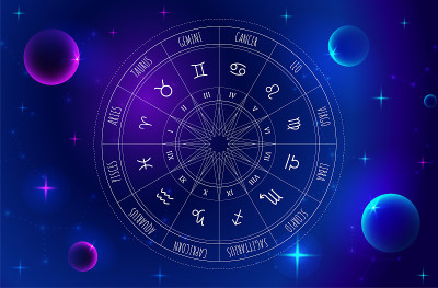 星相轮与星座外太空的背景。神秘和深奥的。星图。星座矢量插图。精神上的塔罗牌的海报。