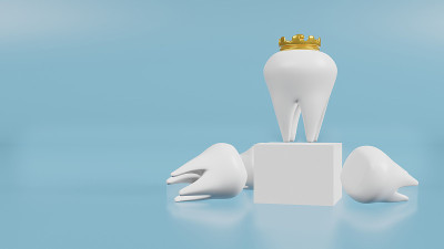 白色的牙齿在蓝色的背景为医疗和健康内容3d渲染
