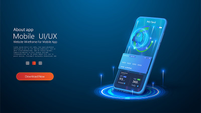 网上银行应用程序登陆页面。智能钱包概念与信用卡，借记卡支付应用。保护银行数据和个人信息。安全的概念。