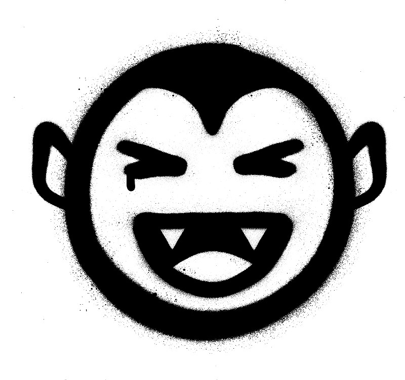 graffiti smiling vampire icon in black over white