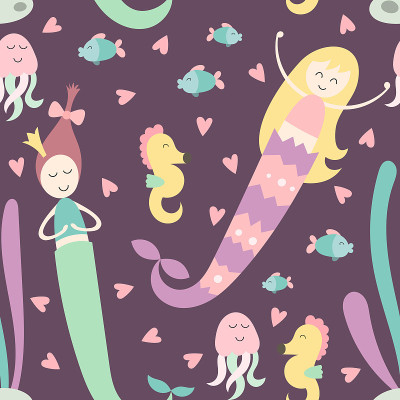 Little mermaid seamless pattern