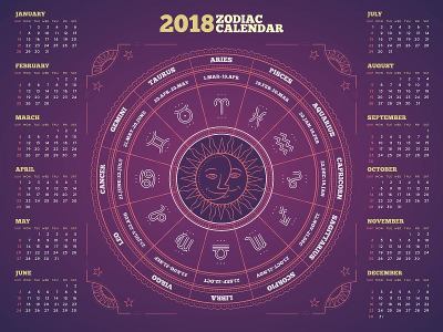 生肖圈2018年日历海报矢量插图