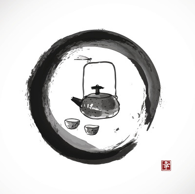 茶壶，茶杯，蜻蜓在圈里