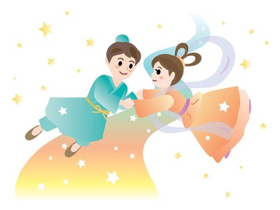 七夕之夜，织女星和牛郎星在银河相遇。