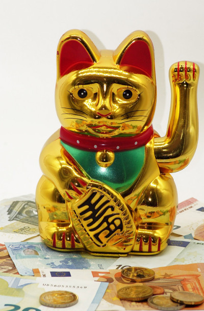 把猫和欧元钞票当作幸运的象征