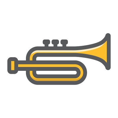 喇叭充满轮廓图标，音乐和乐器，声音符号矢量图形，彩色线形图案上的白色背景，eps 10。